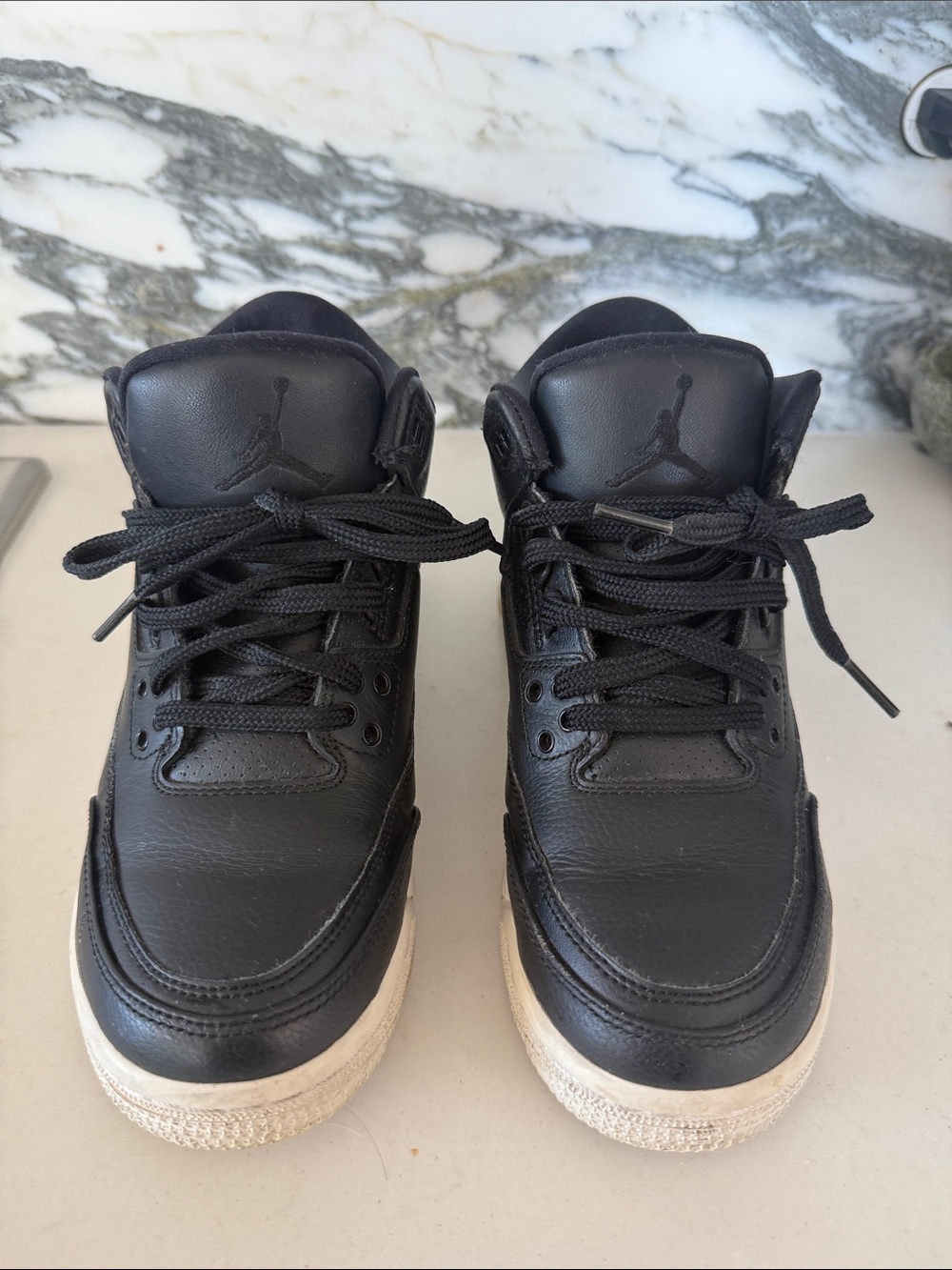 Jordan Black Leather Men's Sneakers with White Soles Size 5 Mens (6 womens)